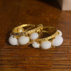 Elegant Vintage Gold Tone and White Women's Hoop Earrings